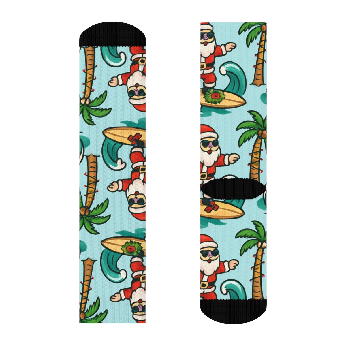 Santa Surfing Coastal Christmas Print premium sports crew socks