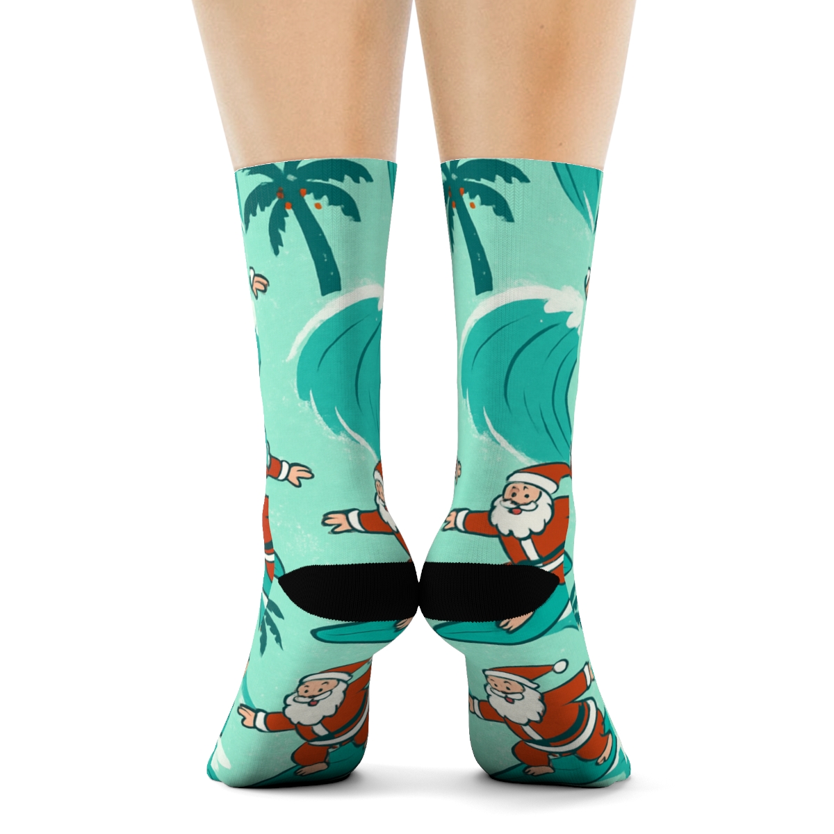 Santa Surfing Christmas Wave Pattern comfortable cotton crew socks