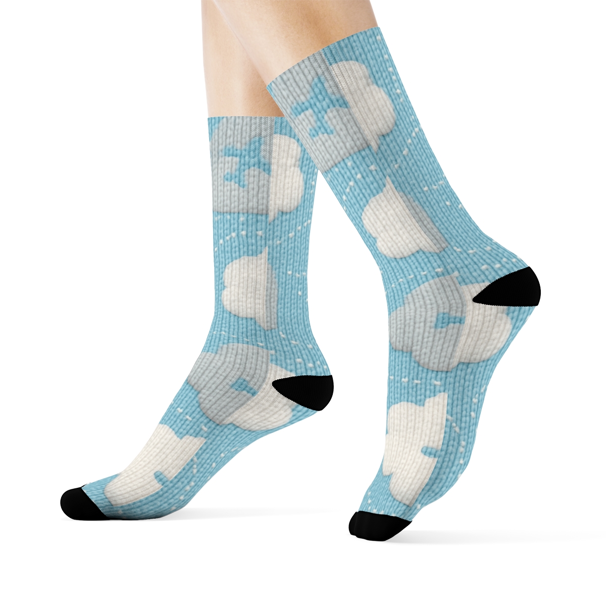 Cloud Quilt With Airplane Icons trendy patterned crew socks