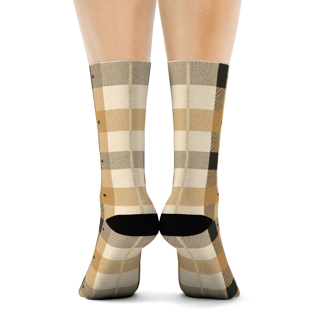 Painted Gingham Micro Check Collage In Warm Neutrals On Ivory Background soft everyday crew socks