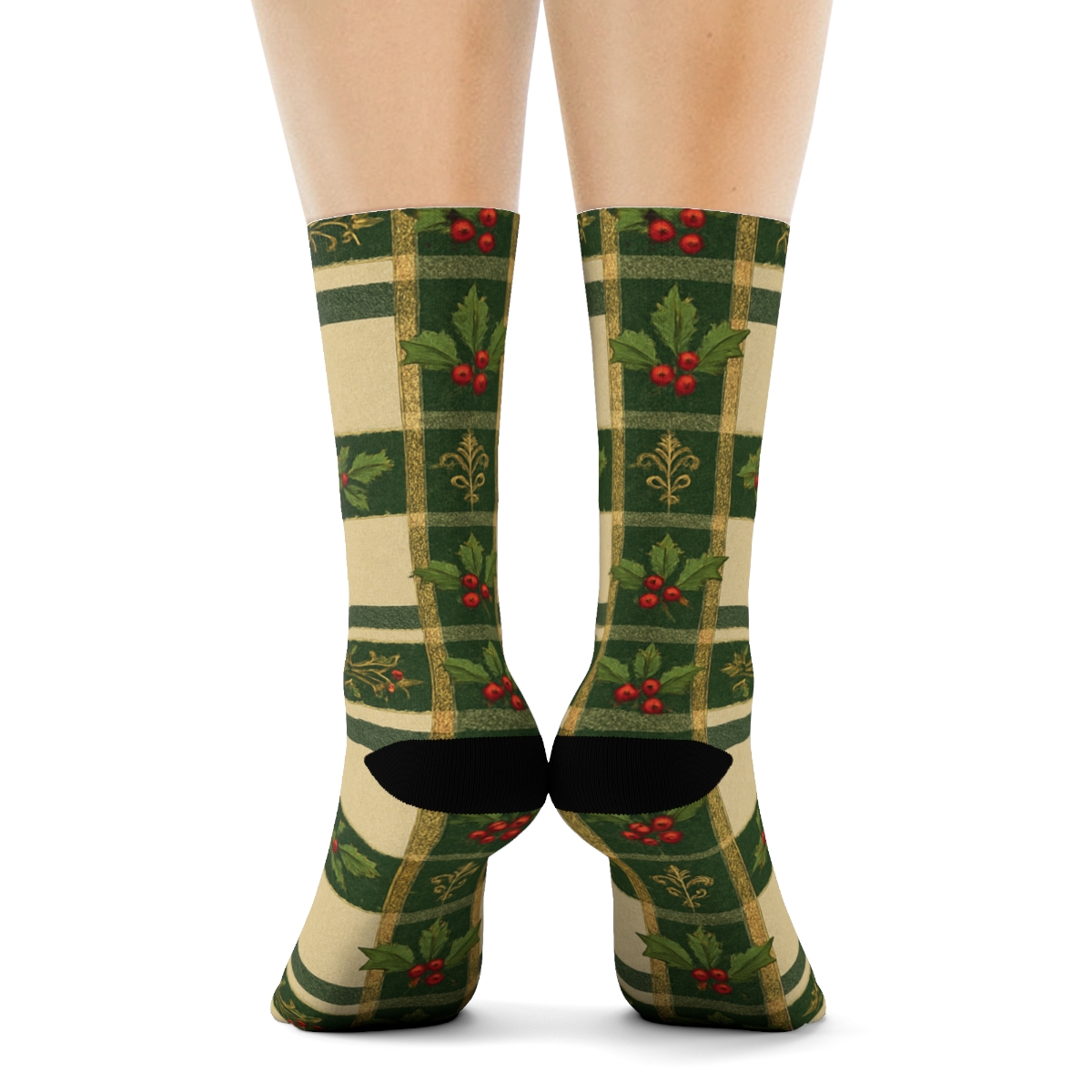 Holiday Ornament Plaid Christmas designer printed crew socks