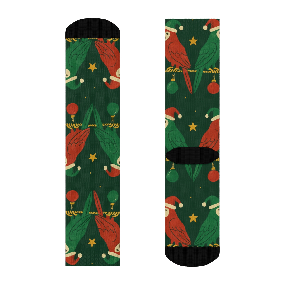 Holiday Parrot Ornament Row unique graphic crew socks