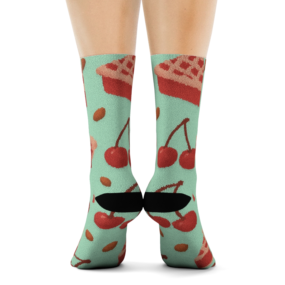 Playful Cherry Dessert Scatter On Mint comfortable cotton crew socks