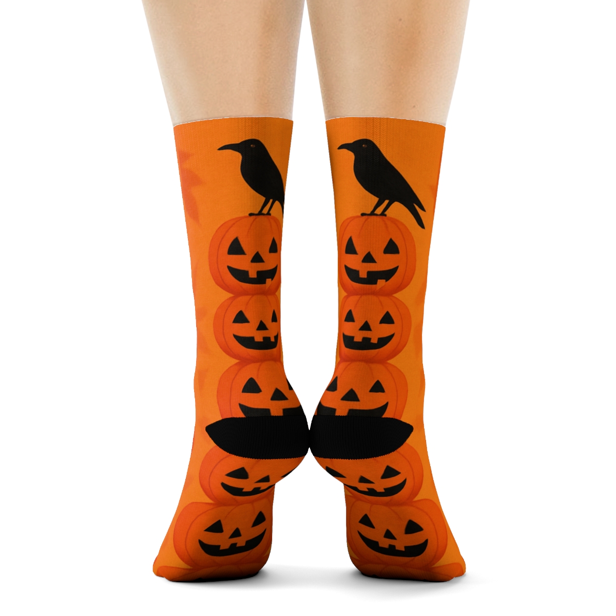 Stacked Pumpkin Column Repeat On Orange Background unique graphic crew socks