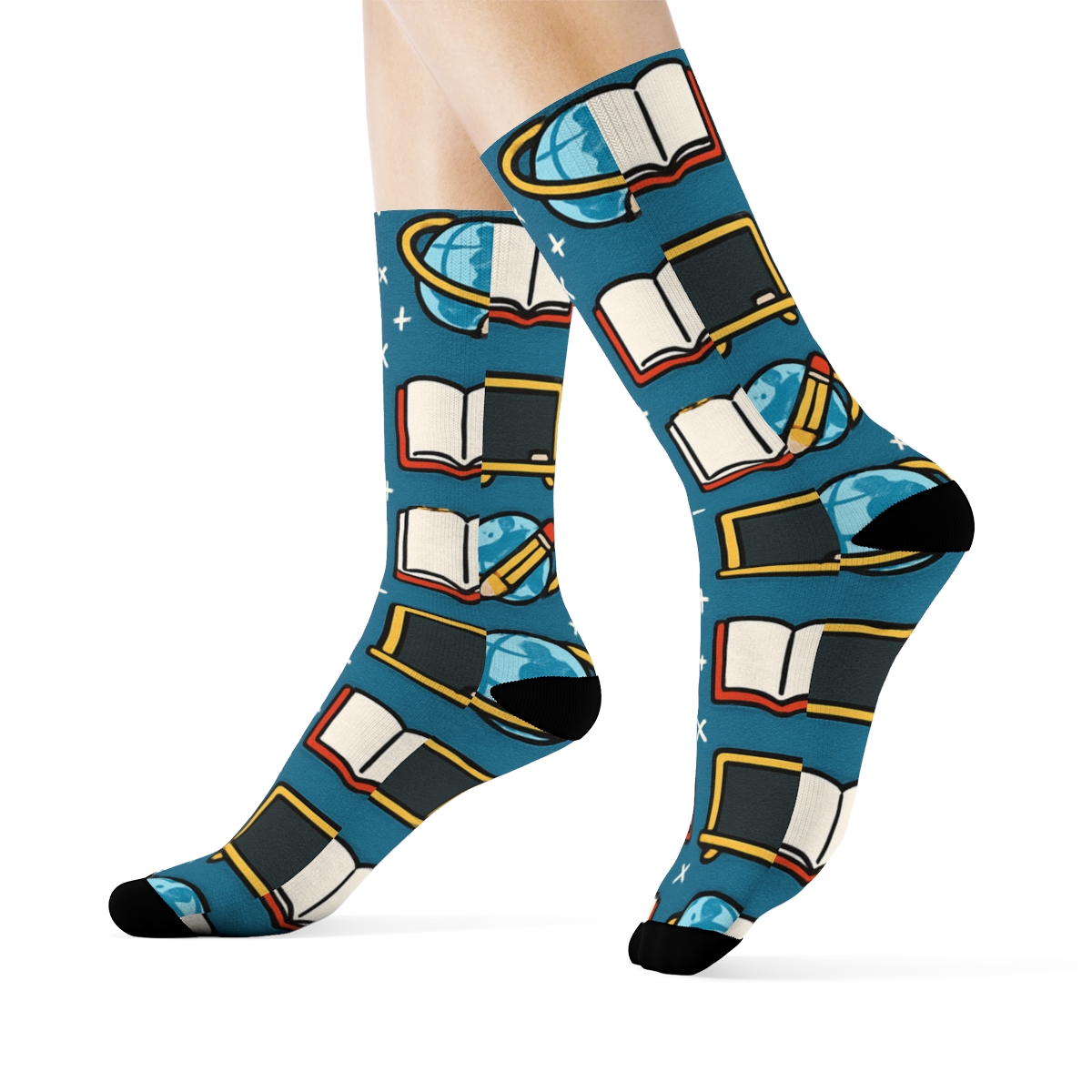 Teacher Chalkboard Orbit Grid On Classroom Blue unique graphic crew socks