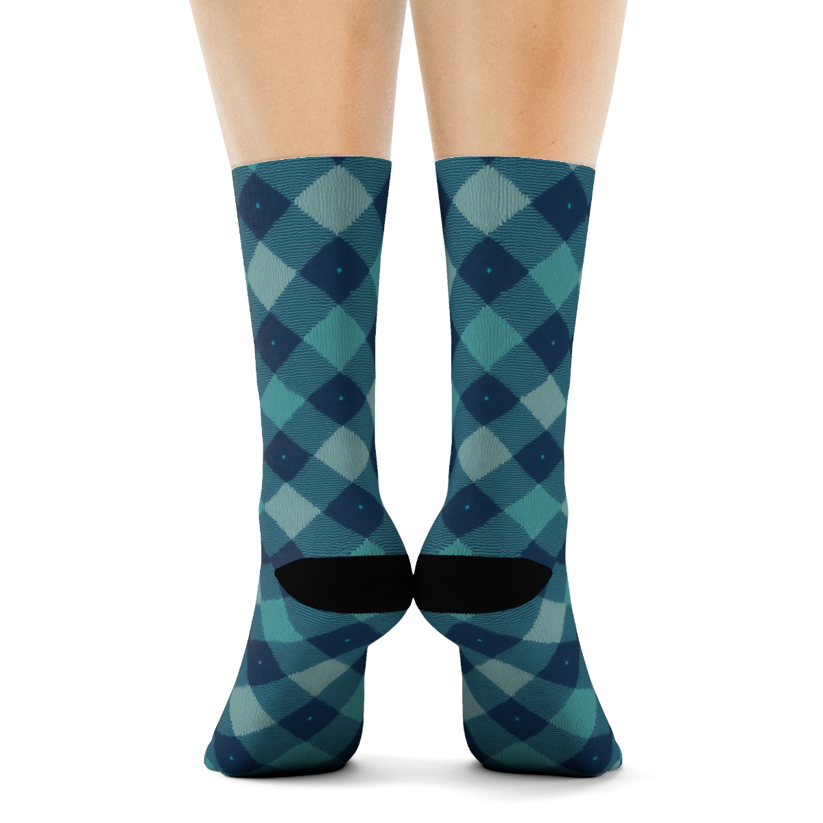Diagonal Diamond Gingham In Teal And Light Gray With Tonal Gradient Tiles premium sports crew socks