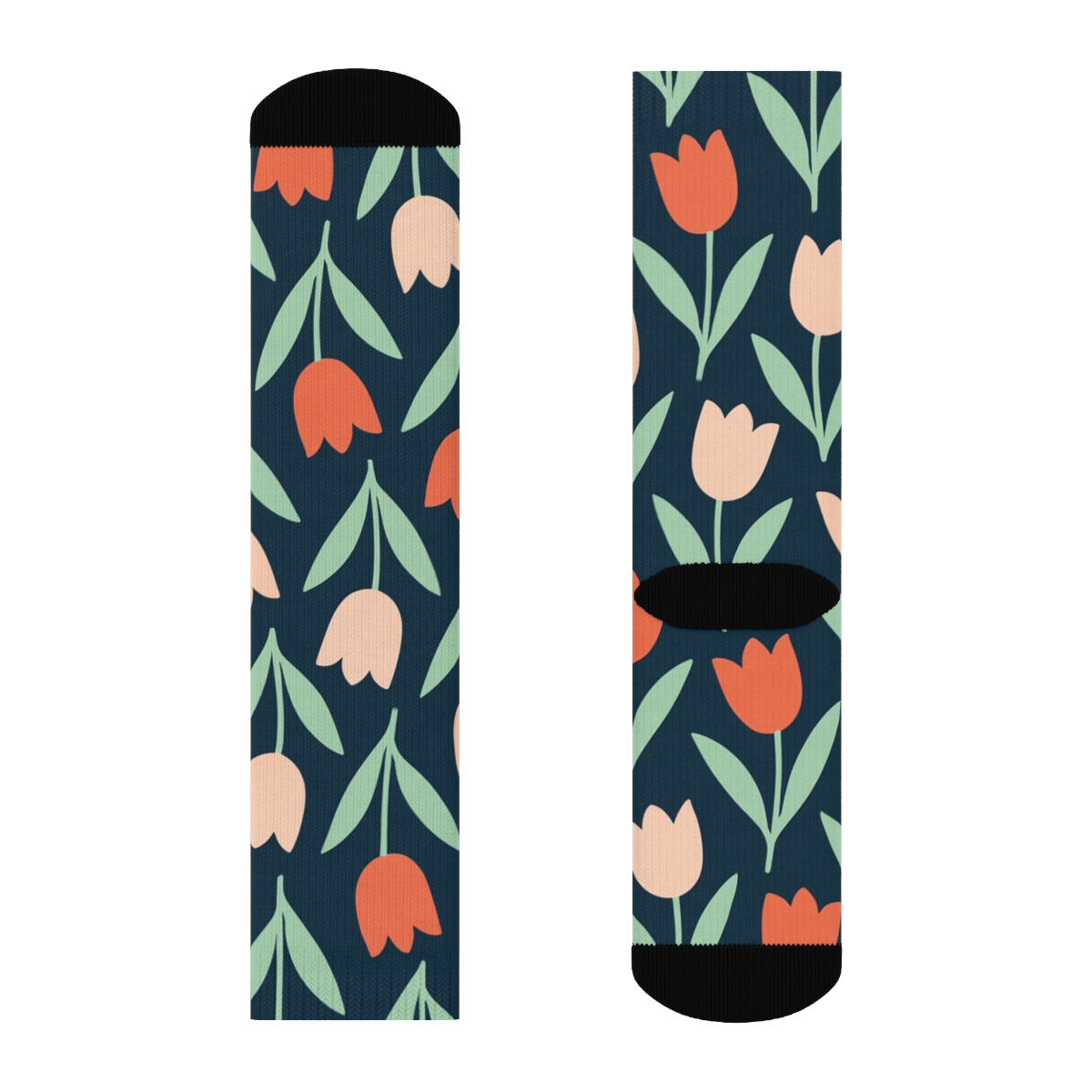 Tulip Chevron On Navy Blue Background designer printed crew socks