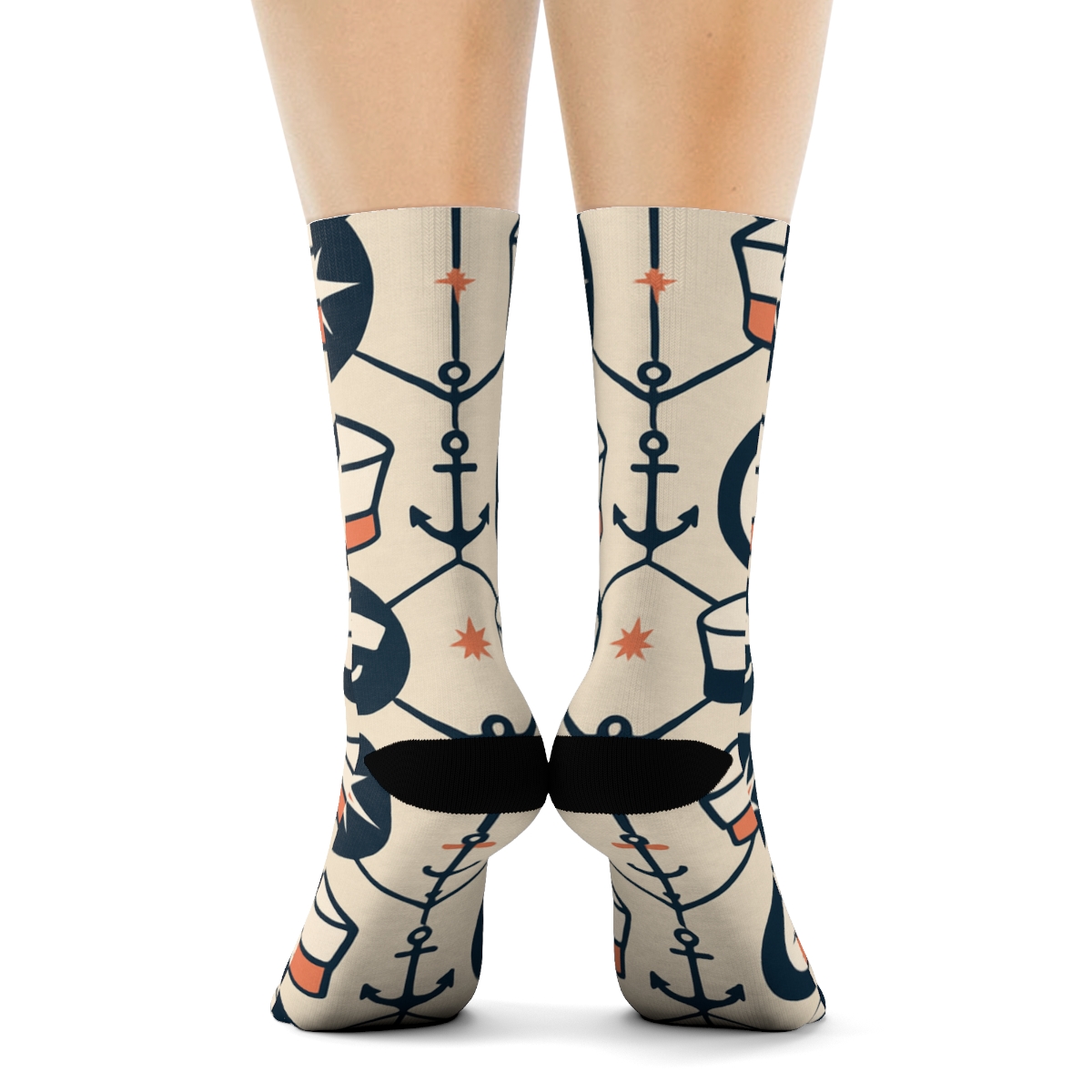 Compass Lattice With Sailor Charm soft everyday crew socks