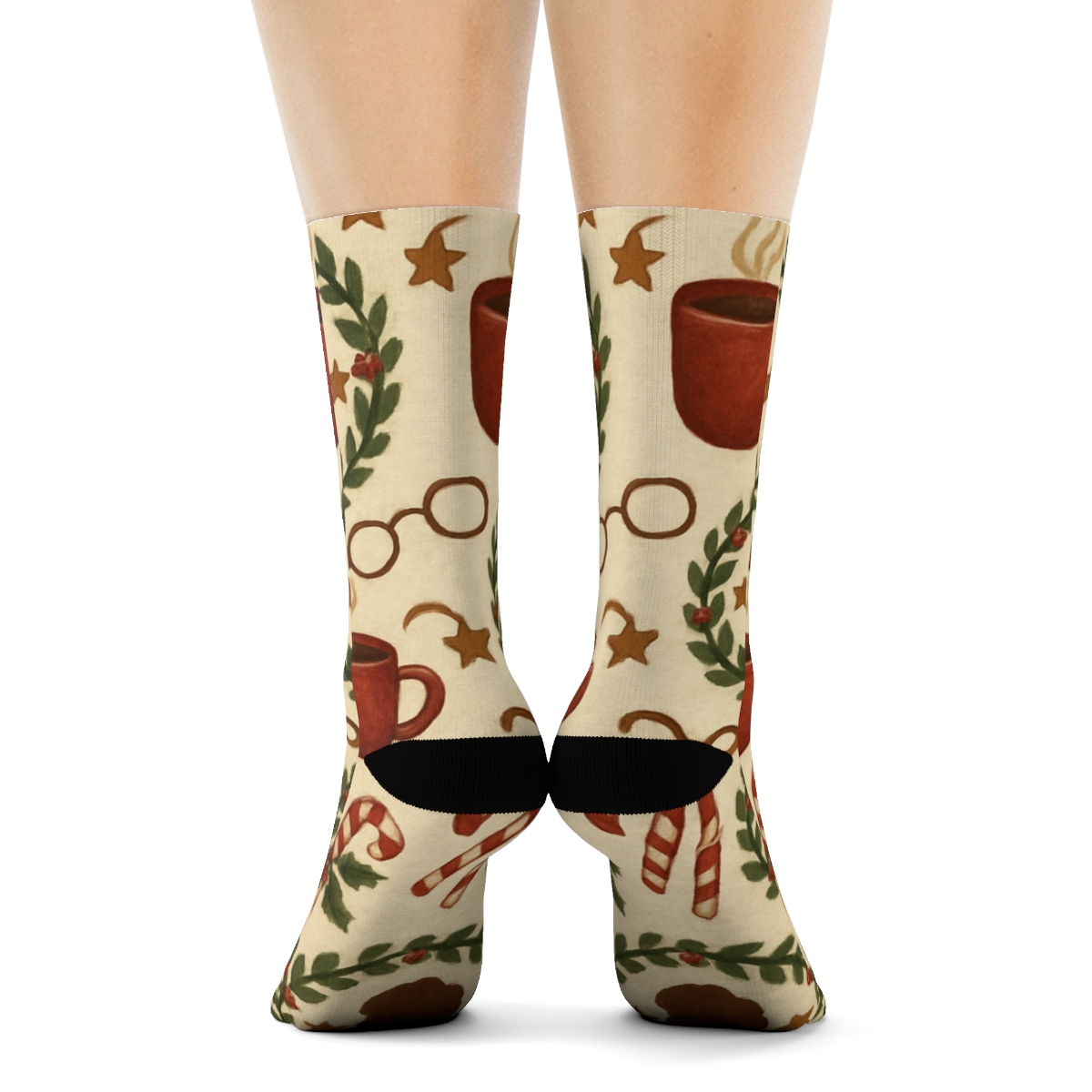 Candy Cane Wreath Repeat Mrs Claus-Style unique graphic crew socks