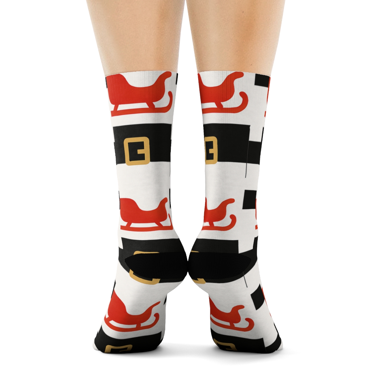 Santa Sleigh Silhouette Belt Grid personalized crew socks