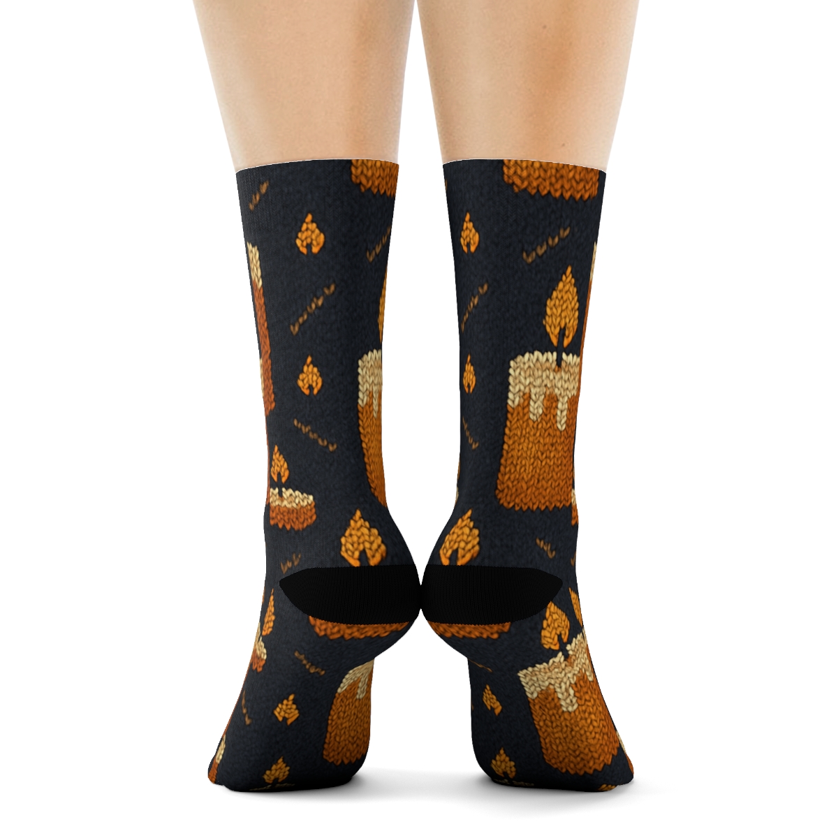 Candle Glow Hearth Knit Illusion Grid trendy patterned crew socks