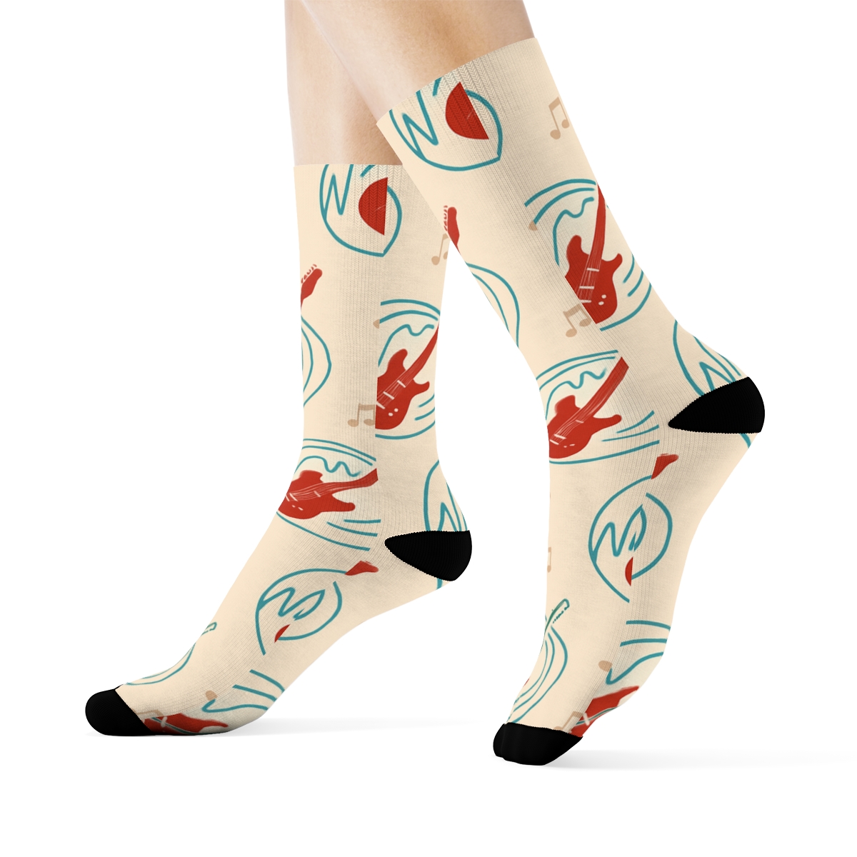 Sound Wave Lattice With Guitar Silhouettes custom crew socks