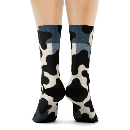 Denim Patchwork Cow Spot Overlay soft everyday crew socks