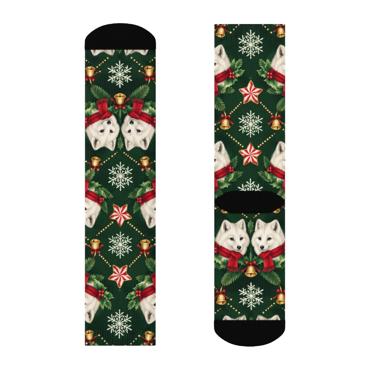 Polar Fox Peppermint Star Lattice On Evergreen Background personalized crew socks [AI-a6fcac83-7d3ef00f992d]