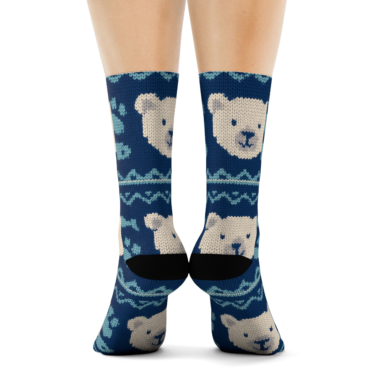 Knitted Polar Bear Fair Isle Bands soft everyday crew socks