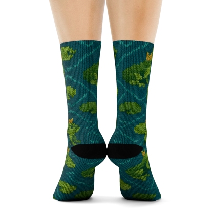 Pond Rhythm With Frog Crowns comfortable cotton crew socks