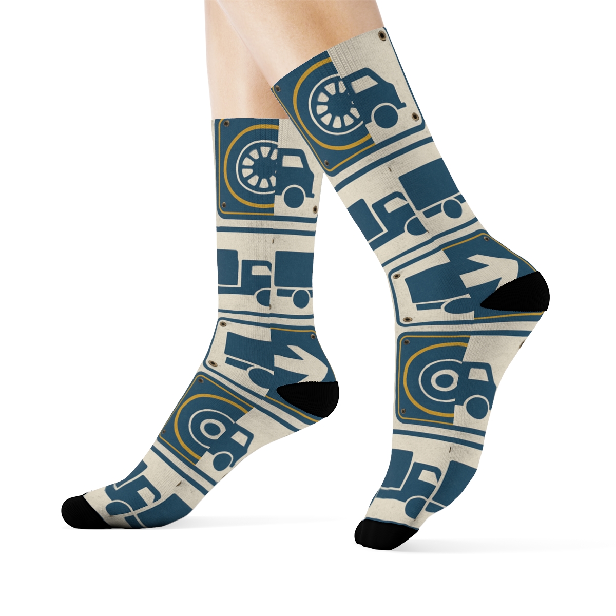 Vintage Road Sign Poster Look With Truck Driver Silhouette Tiles stylish athletic crew socks