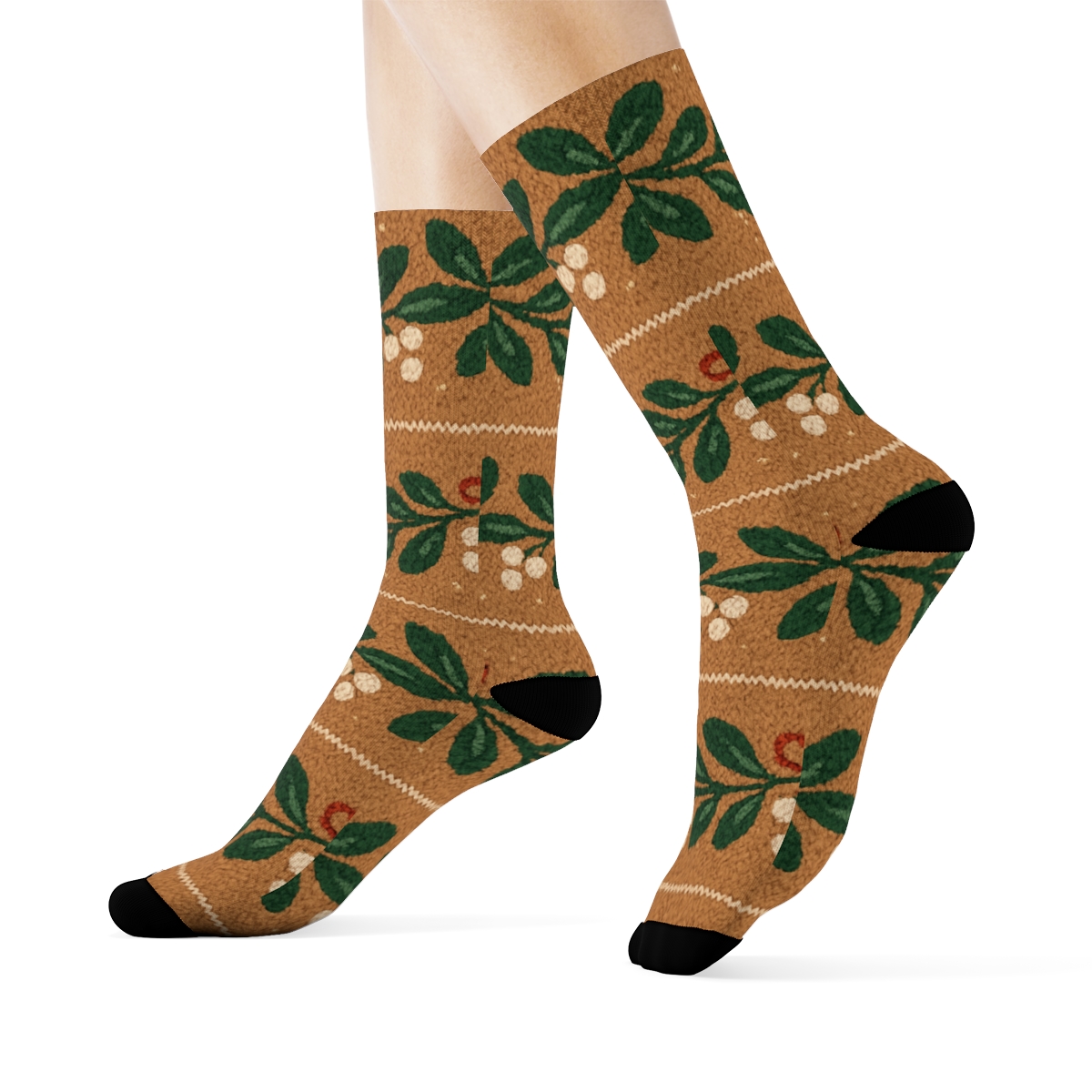 Knit Illusion Mistletoe Garland Bands unique graphic crew socks