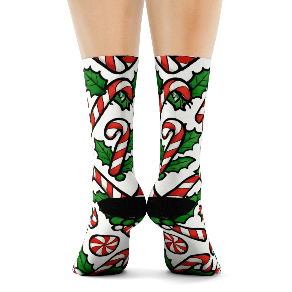Candy Cane Chevron With Christmas Glow unique graphic crew socks