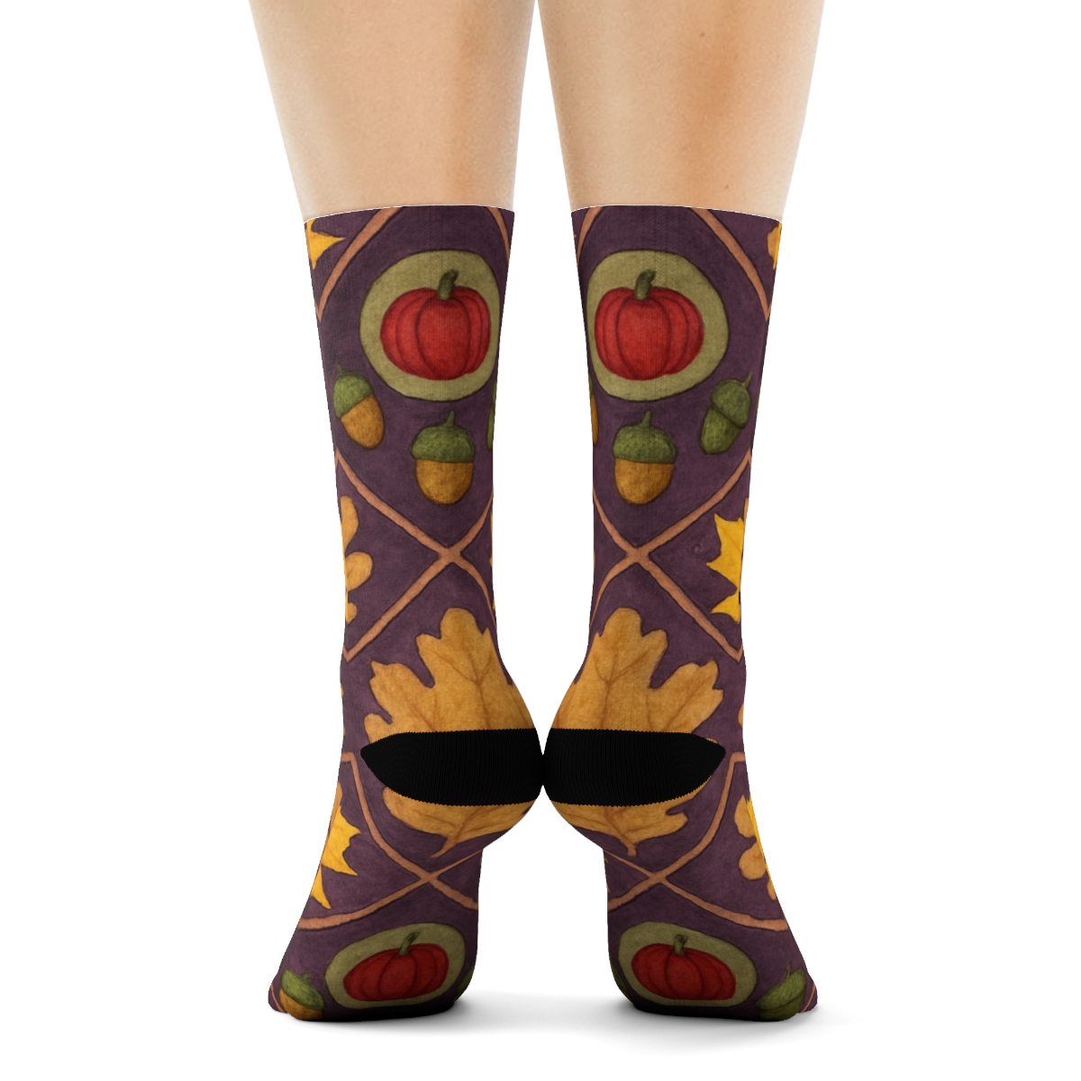Golden Leaf Lattice Medallions On Deep Plum Background unique graphic crew socks