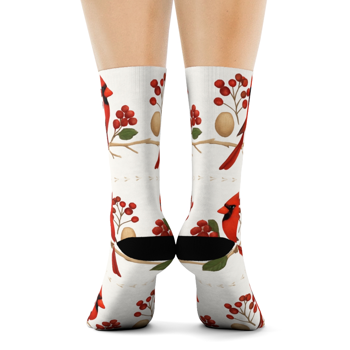 Cardinal Banded Branch Repeat On White Background designer printed crew socks