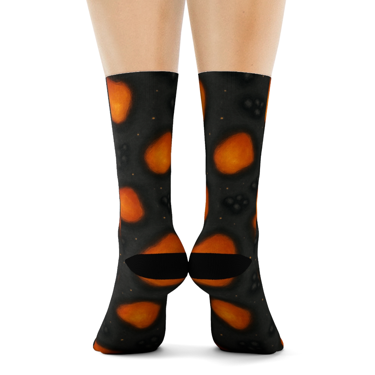 Ember Scatter On Soot Ground, Woven Heart Ending designer printed crew socks