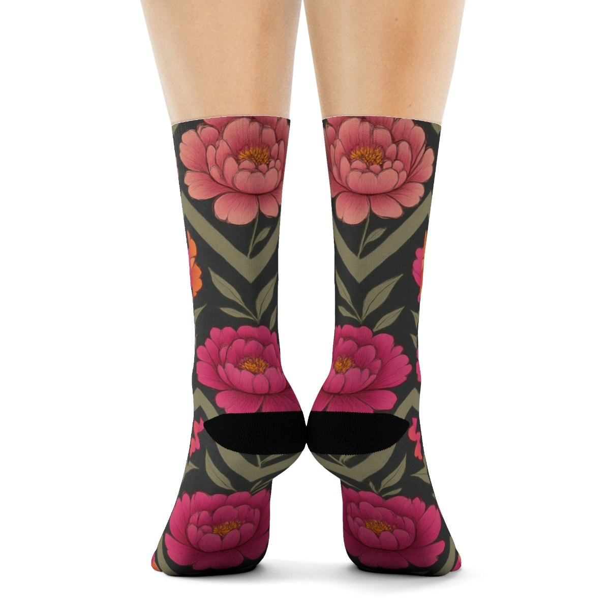 Sunset Peony Chevron Garden designer printed crew socks