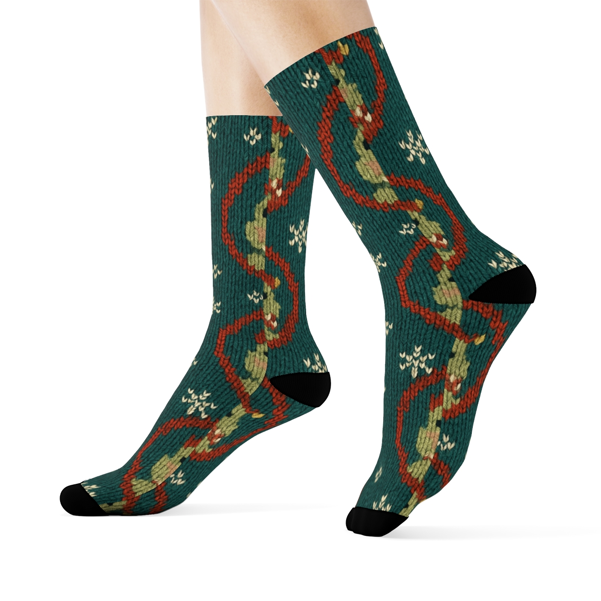 Frog Caroler Polka Dot Rounds On Teal Background unique graphic crew socks