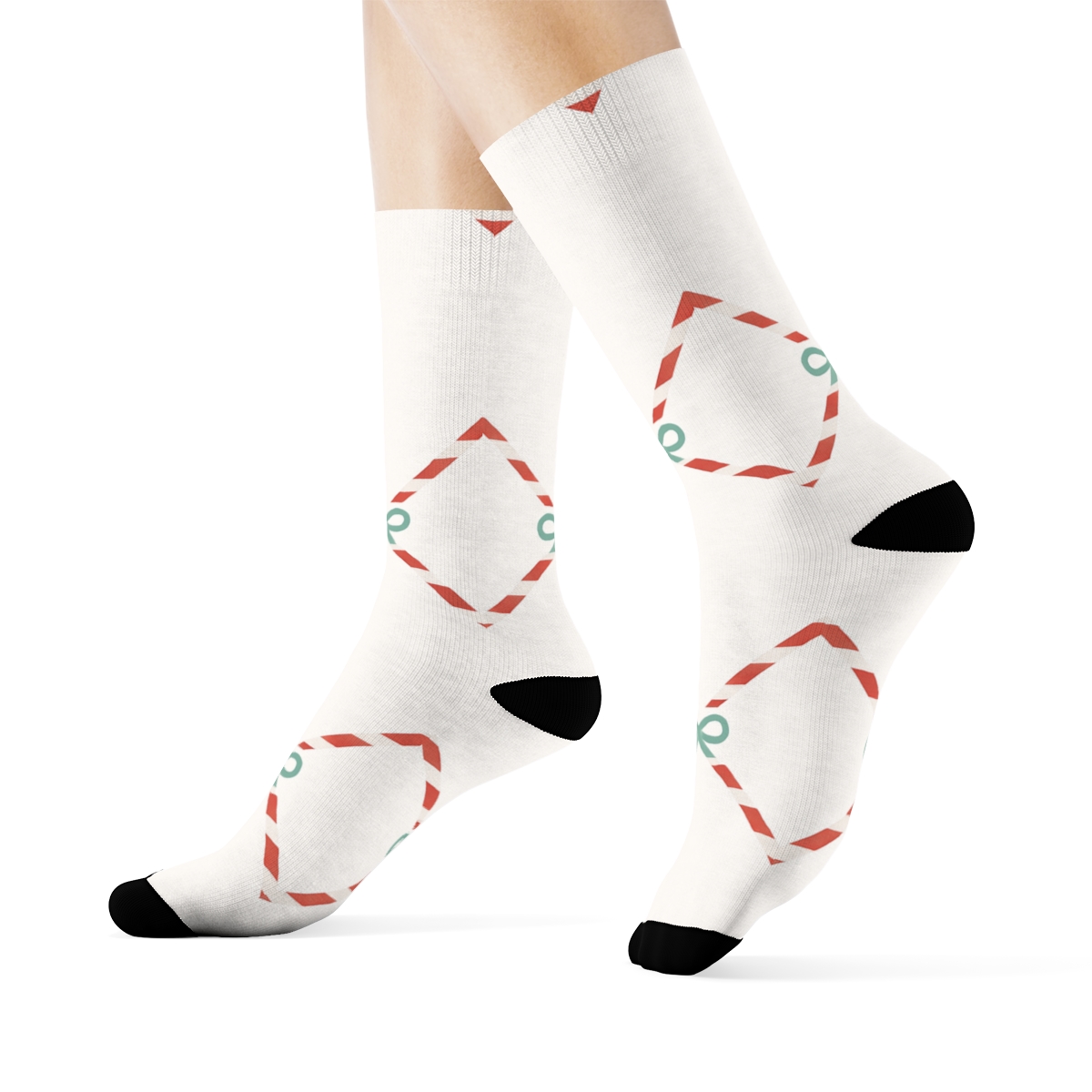 Minimal Candy Canes Diagonal Lattice On White soft everyday crew socks