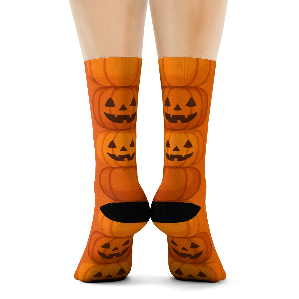 Pumpkin Stack Vertical Repeat On Orange Background designer printed crew socks