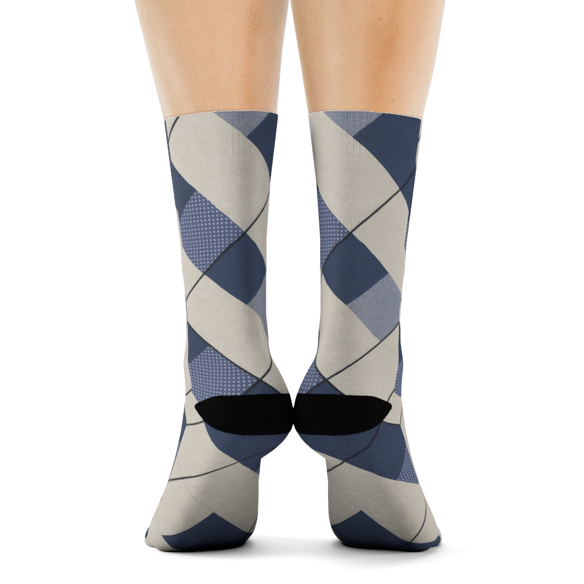 Indigo Diamond Check With Nested Micro Check Inlays personalized crew socks