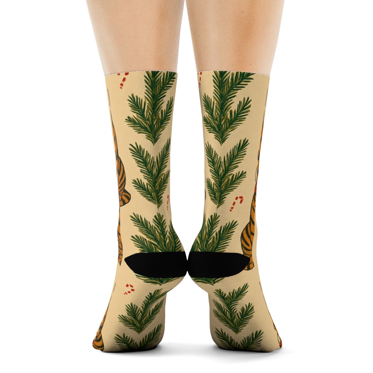 Tartan Tiger Stocking Stripes On Beige Background premium sports crew socks