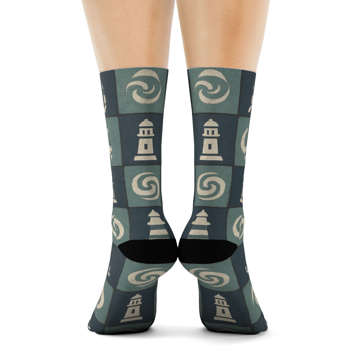 Nautical Buoy And Wave Mosaic stylish athletic crew socks