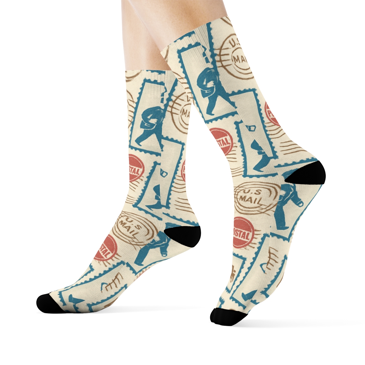 Vintage Stamp Collage With Mail Carrier Tessellation premium sports crew socks