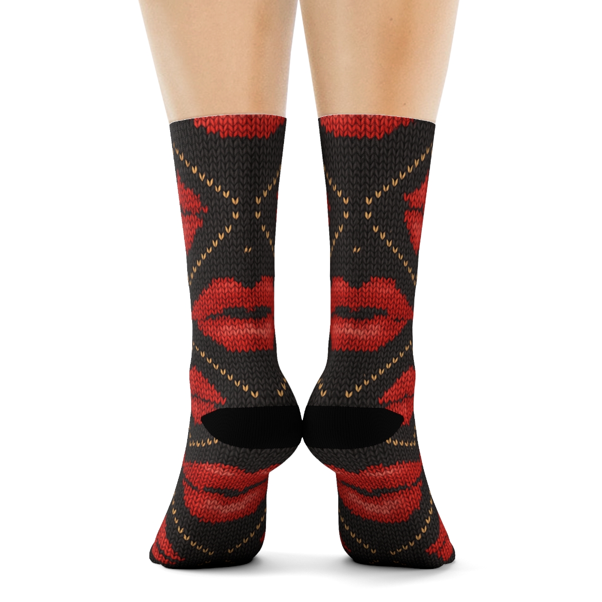 Valentines Lips Knitted Illusion Tessellation designer printed crew socks