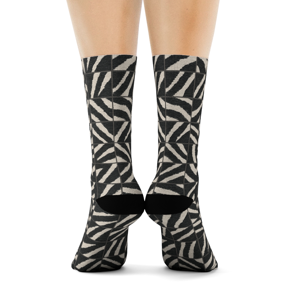 Broken Zebra Stripe Mosaic Tiles unique graphic crew socksBroken Zebra Stripe Mosaic Tiles Crew Socks - Image 4