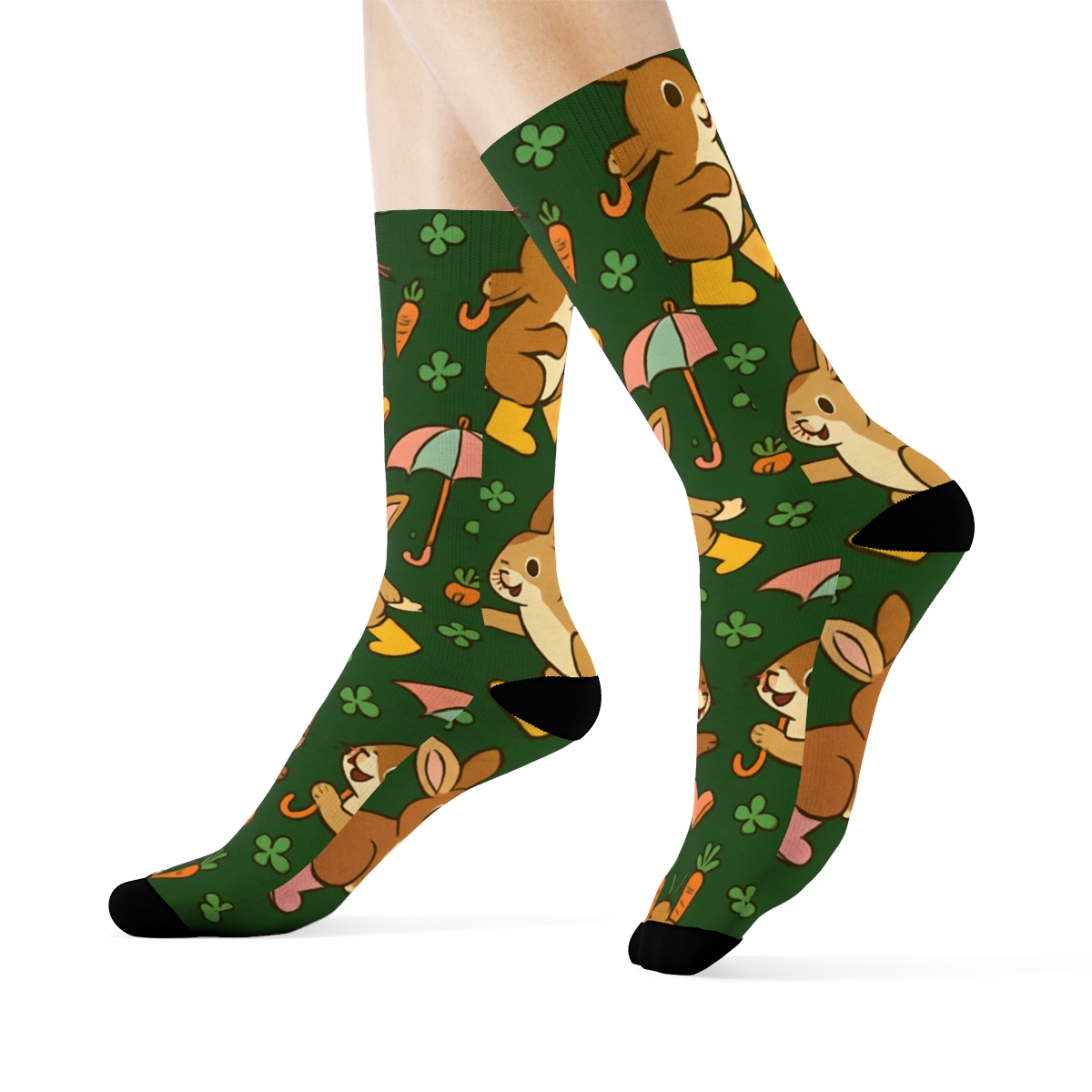 Playful Umbrella Bunnies Rabbit Repeat custom crew socks
