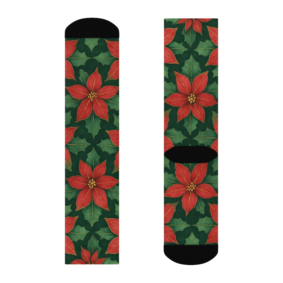 Poinsettia Tile On Deep Evergreen unique graphic crew socks