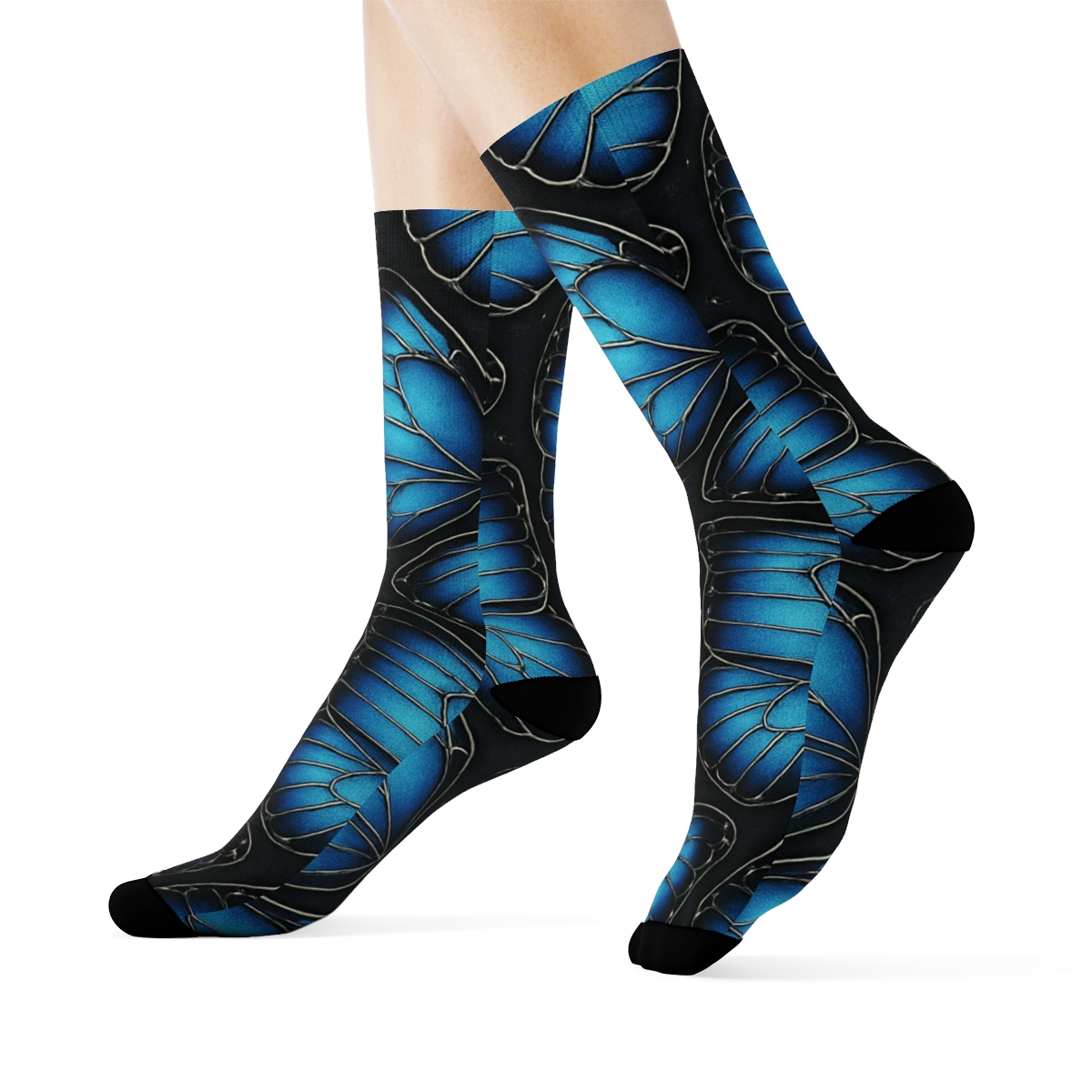 Iridescent Morpho Wing Vein Lattice On Charcoal Background soft everyday crew socks