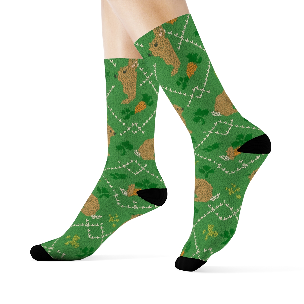 Rabbit Meadow Knit Illusion Tessellation designer printed crew socks