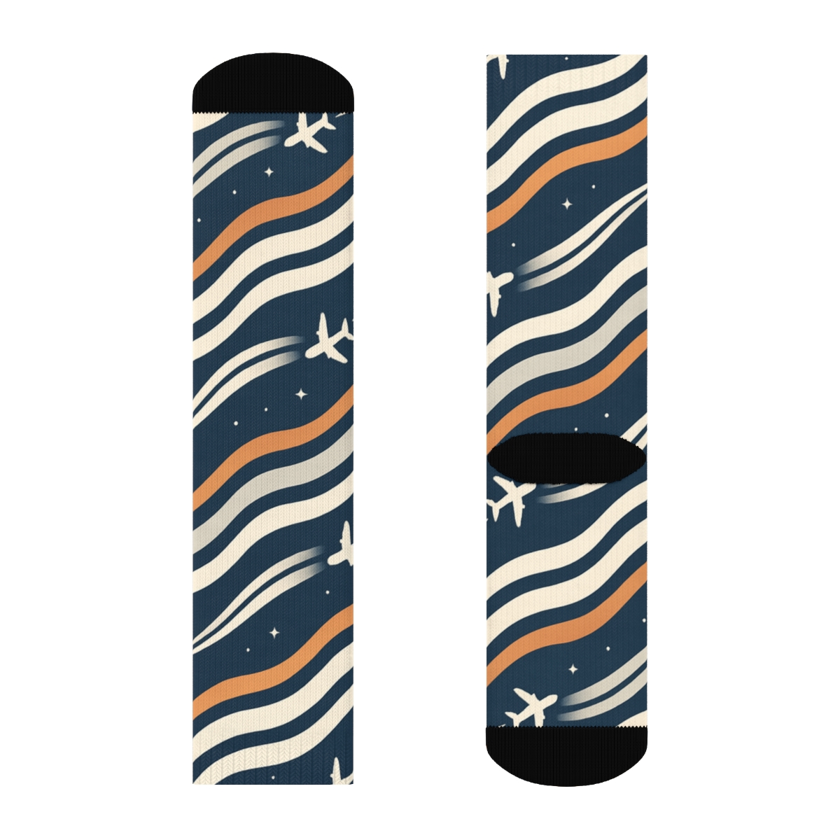 Contrail Ribbons With Airplane Icons designer printed crew socks