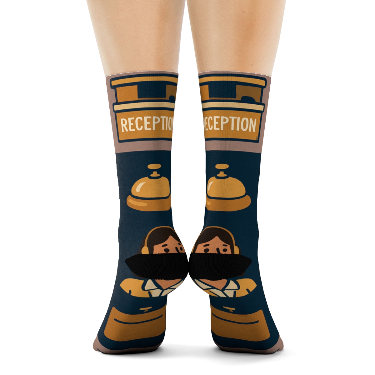 Hotel Receptionist Icon Grid In Deep Blue designer printed crew socks