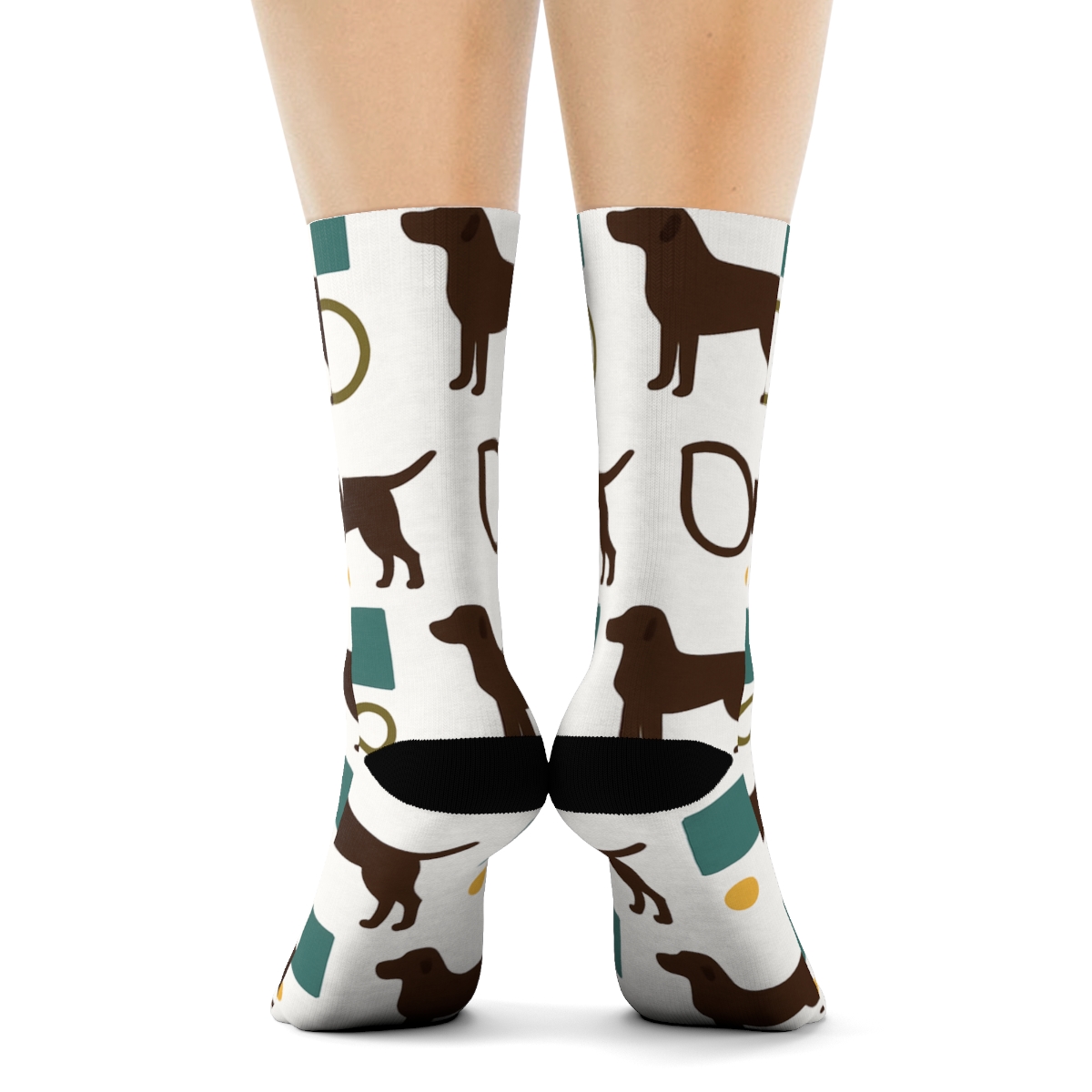 Modern Minimalist Grid With Labrador Retriever Silhouettes comfortable cotton crew socks