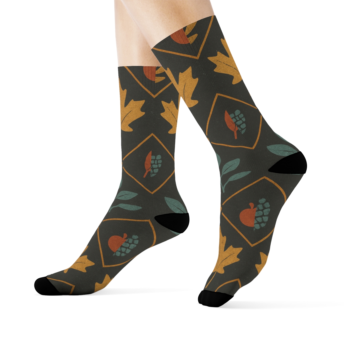 Minimalist Leaf Silhouette Lattice On Charcoal Background custom crew socks