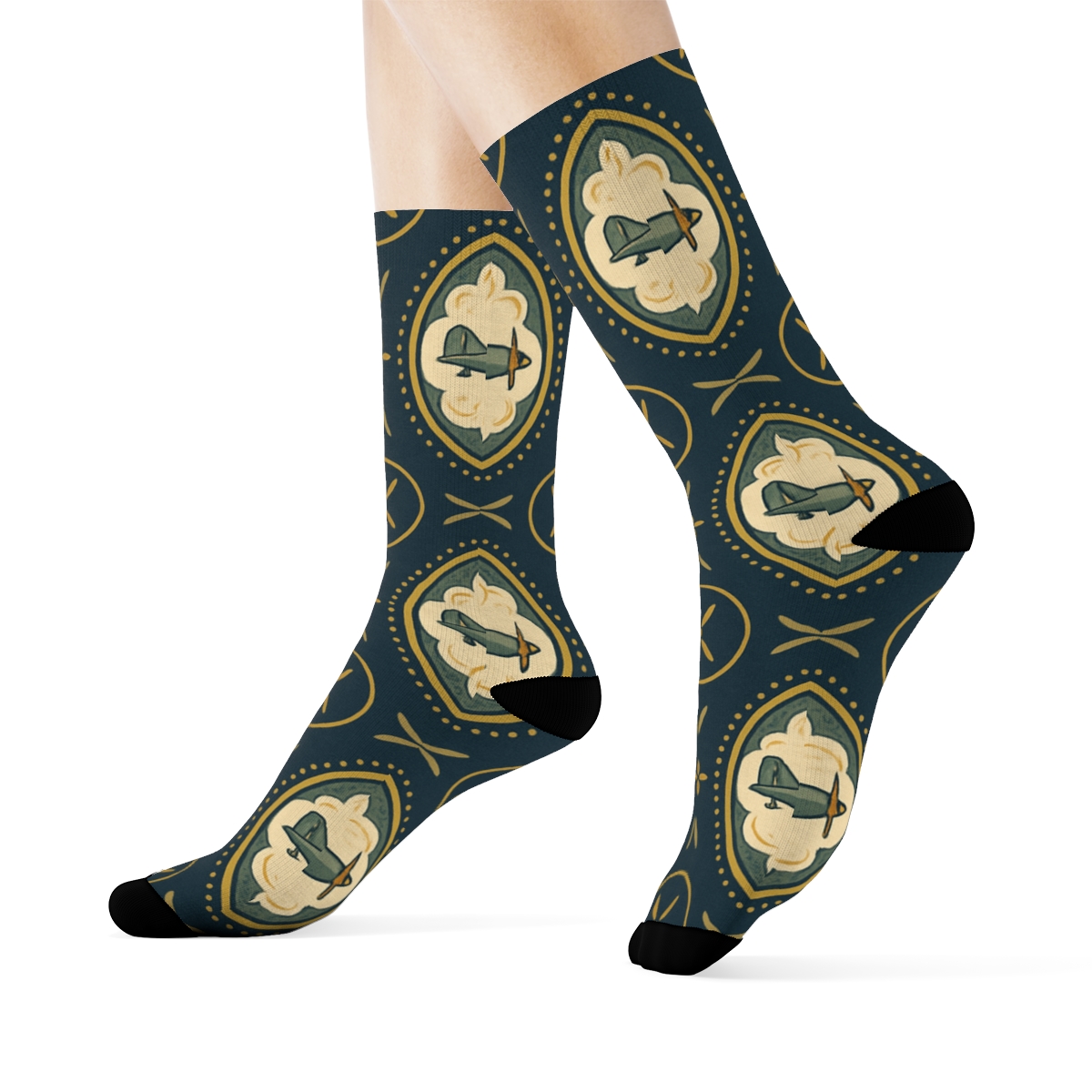 Vintage Airplane Medallions For The Pilot trendy patterned crew socks