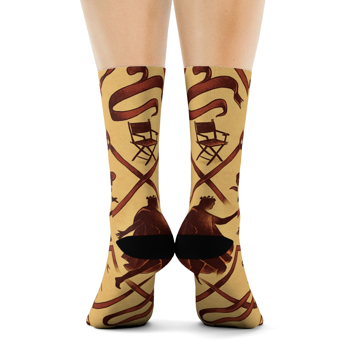 Curtain Lattice With Actor Silhouettes designer printed crew socks