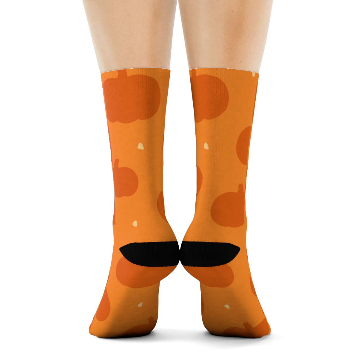 Scattered Pumpkin Silhouettes On Orange Background personalized crew socks