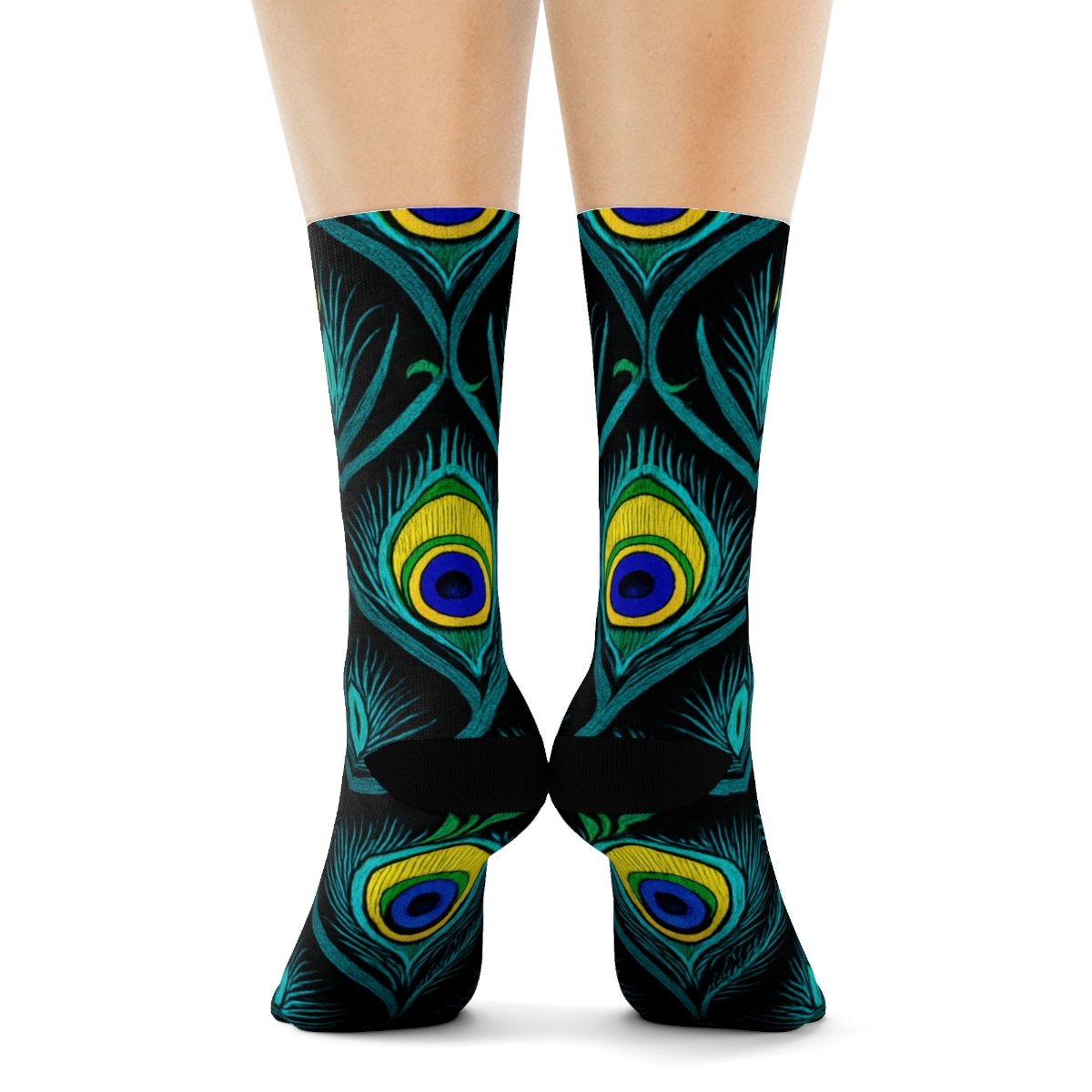 Peacock Tail Eye Lattice On Black Background personalized crew socks