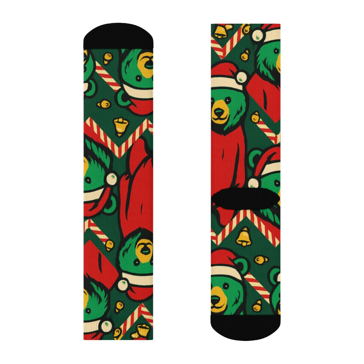 Santa Bear Chevron Lineup designer printed crew socks