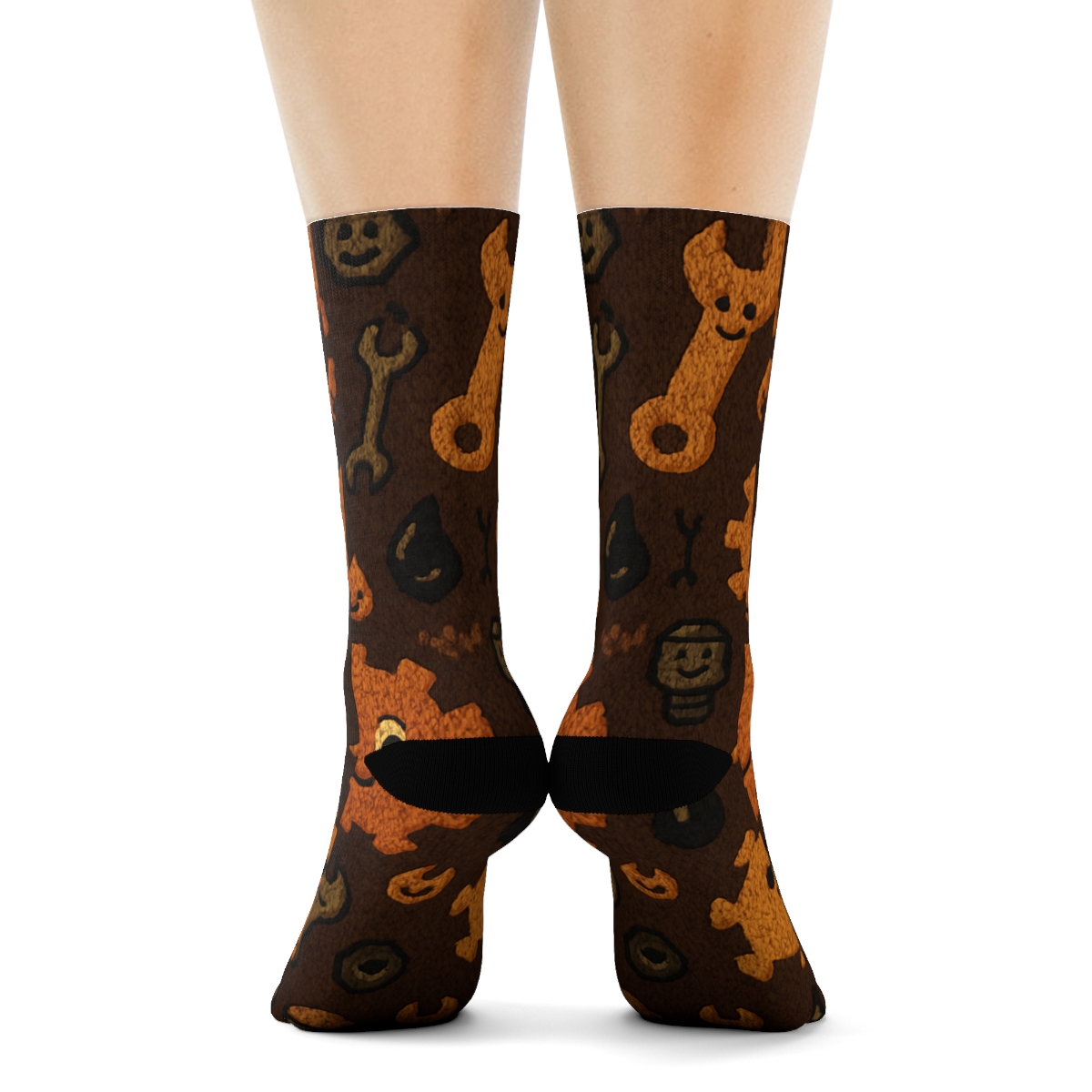 Knitted Workshop Tiles With Cogs, Mechanic personalized crew socks